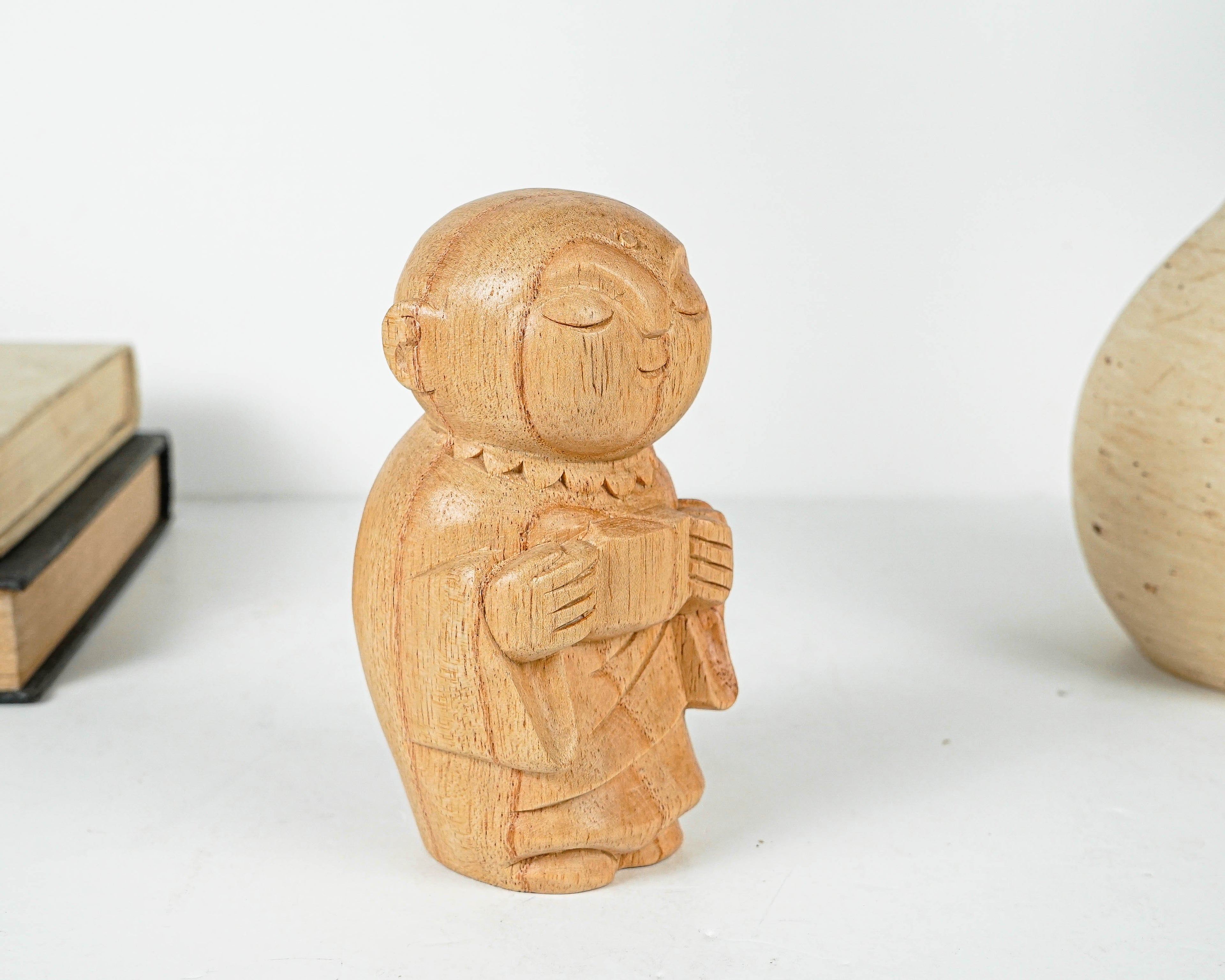 Jizo Holding Cup Statue, Buddha Sculpture, Meditation Statue, Wood Figurine, Wooden Jizo, Handmade Decor, Gift for Her, Special Gift