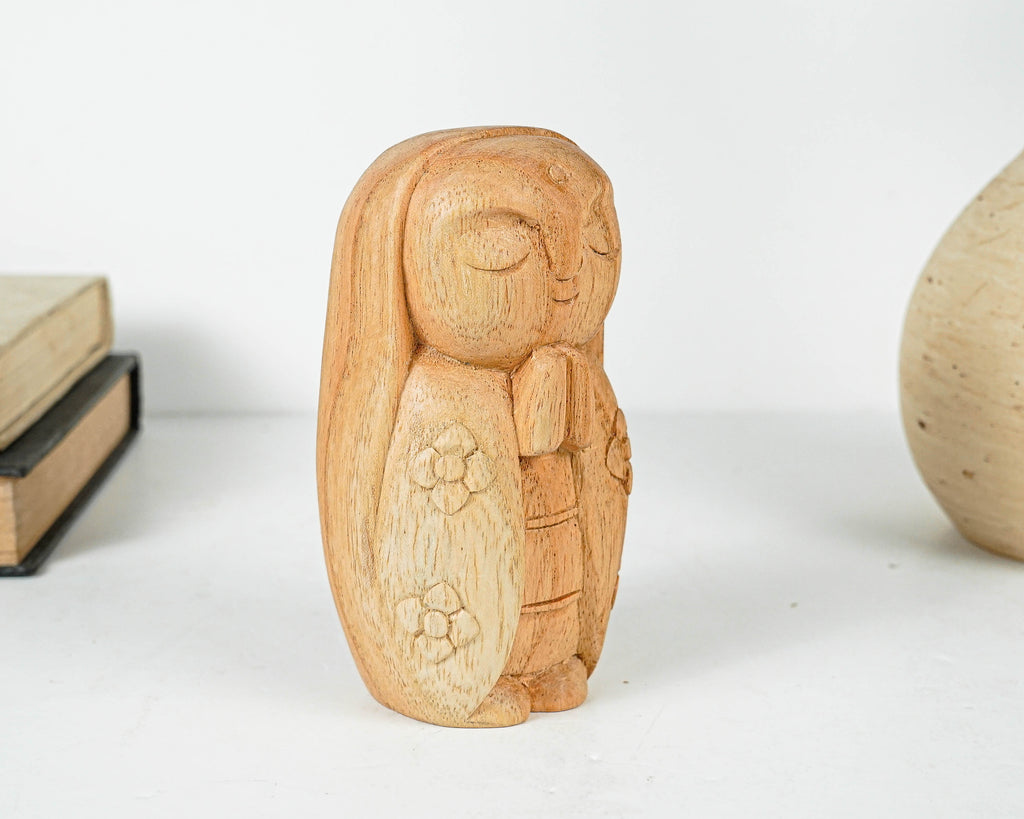Woman Jizo Statue, Buddha Sculpture, Wood Figurine, Greeting, Wooden Jizo, Namasthe, Indoor Décoration, Special Gift, Grandma Gift