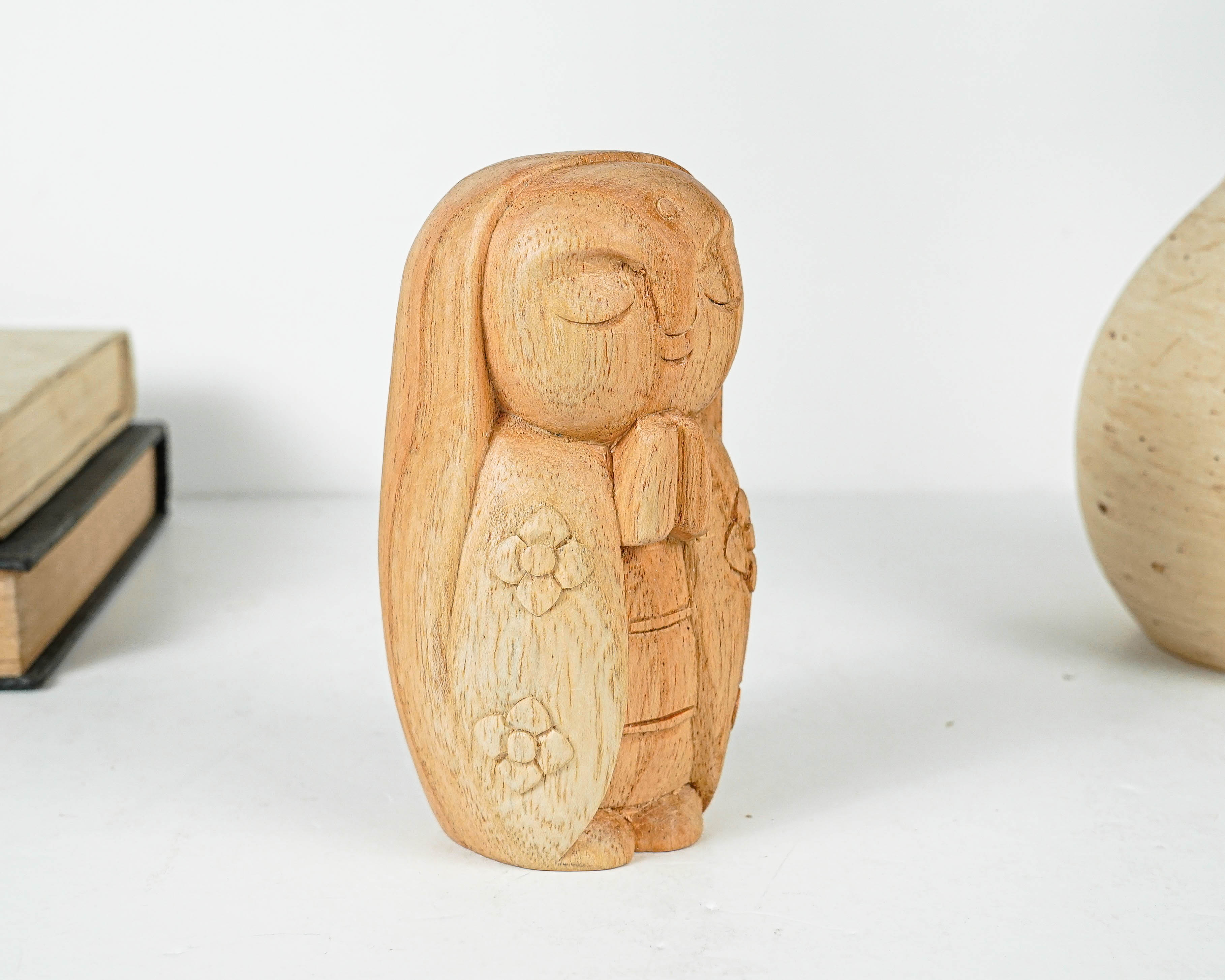 Woman Jizo Statue, Buddha Sculpture, Wood Figurine, Greeting, Wooden Jizo, Namasthe, Indoor Décoration, Special Gift, Grandma Gift