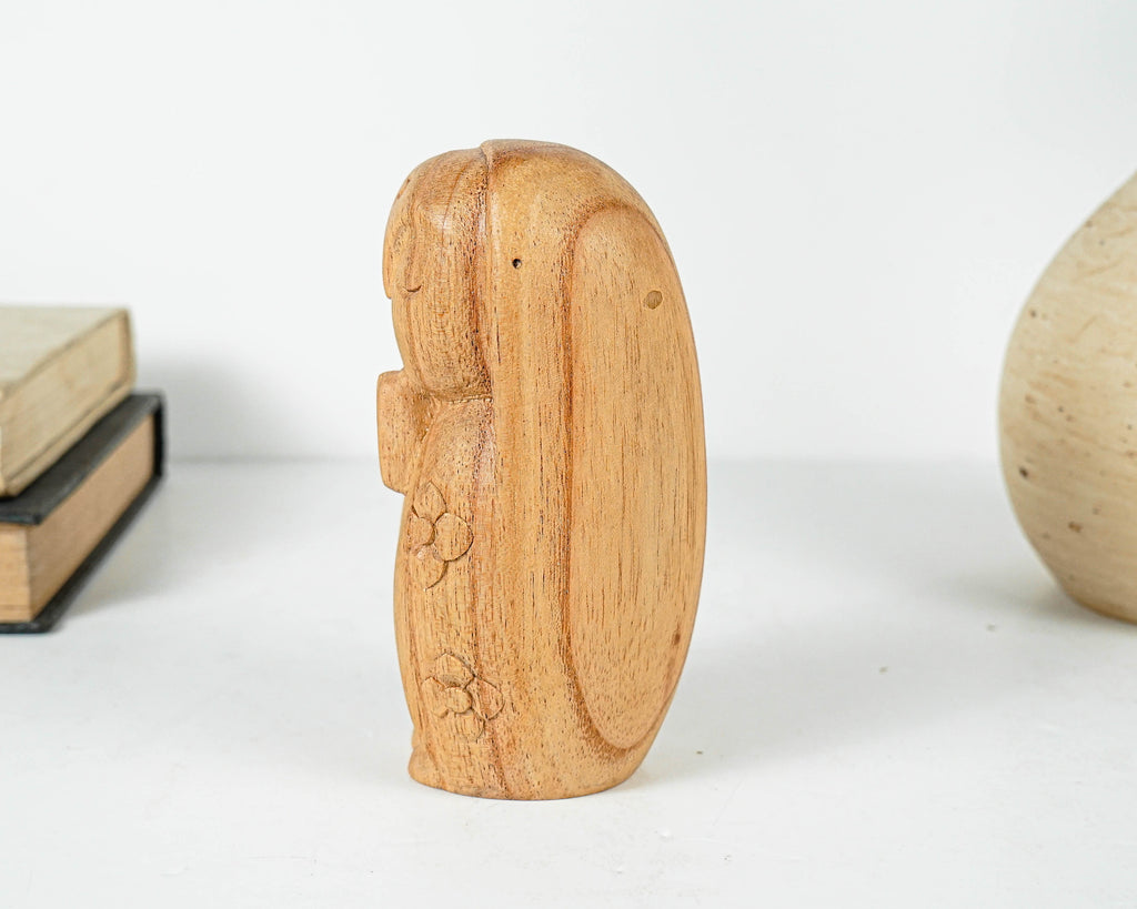 Woman Jizo Statue, Buddha Sculpture, Wood Figurine, Greeting, Wooden Jizo, Namasthe, Indoor Décoration, Special Gift, Grandma Gift