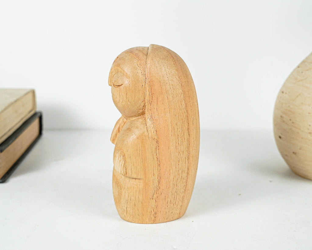 Woman Jizo Statue, Buddha Sculpture, Wood Figurine, Unique, Greeting, Wooden Jizo, Housewarming, Namasthe, Table Decor, Mother Loss Gift