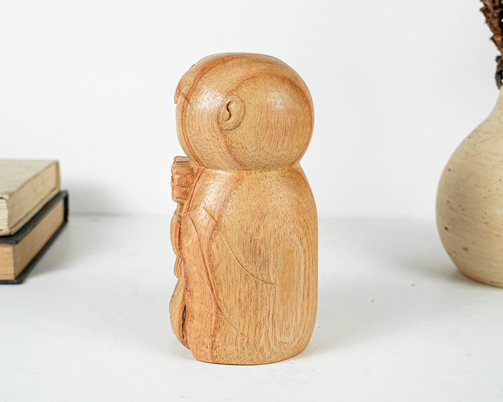 Holding Flower Jizo Statue, Buddha Sculpture, Wood Figurine, Meditation, Wooden Jizo, Antique, Home Decor, Spiritual Decor, Anniversary Gift