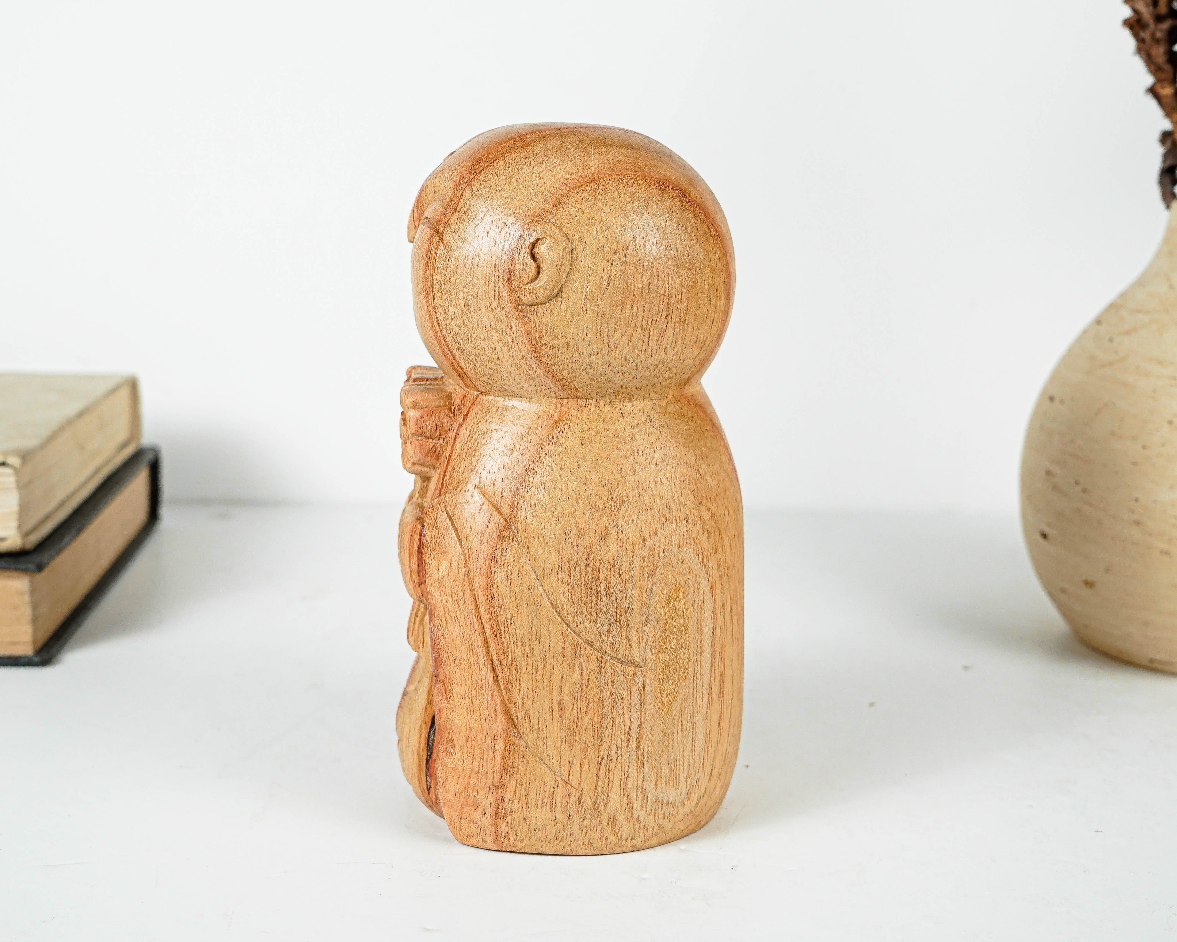 Holding Flower Jizo Statue, Buddha Sculpture, Wood Figurine, Meditation, Wooden Jizo, Antique, Home Decor, Spiritual Decor, Anniversary Gift