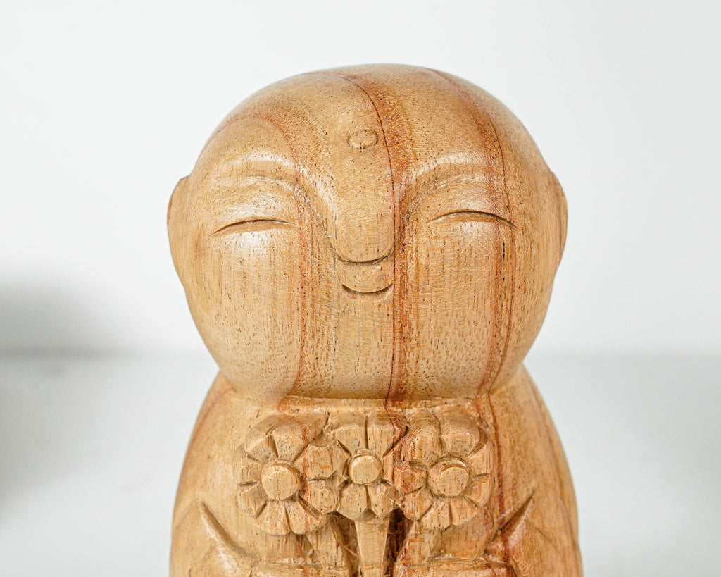 Holding Flower Jizo Statue, Buddha Sculpture, Wood Figurine, Meditation, Wooden Jizo, Antique, Home Decor, Spiritual Decor, Anniversary Gift