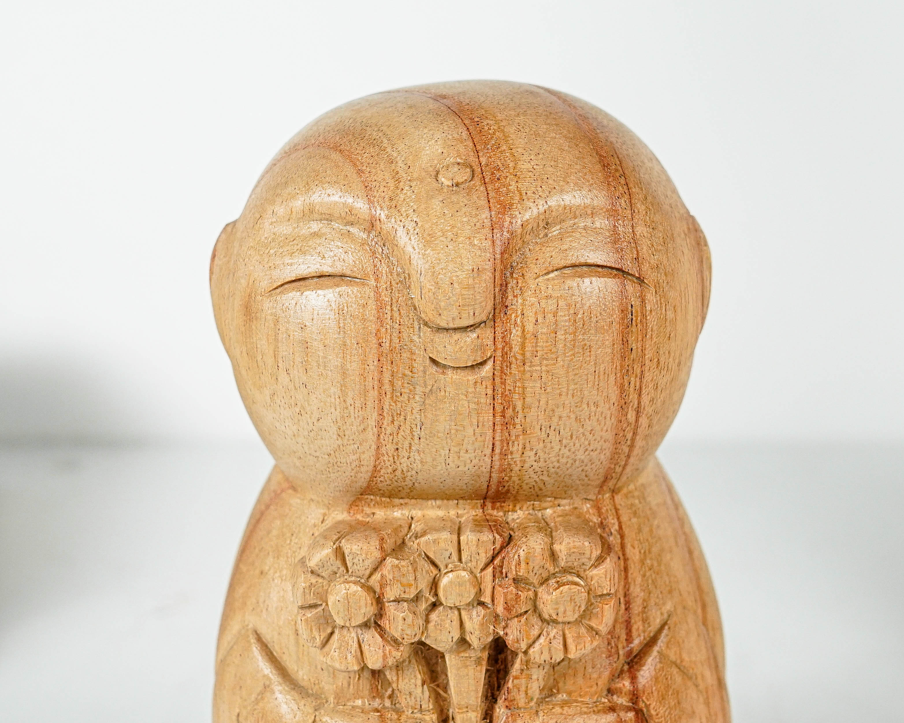 Holding Flower Jizo Statue, Buddha Sculpture, Wood Figurine, Meditation, Wooden Jizo, Antique, Home Decor, Spiritual Decor, Anniversary Gift