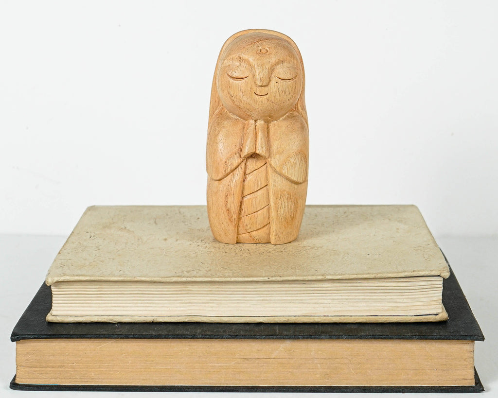 Woman Jizo Statue, Buddha Sculpture, Wood Figurine, Unique, Greeting, Wooden Jizo, Housewarming, Namasthe, Table Decor, Mother Loss Gift