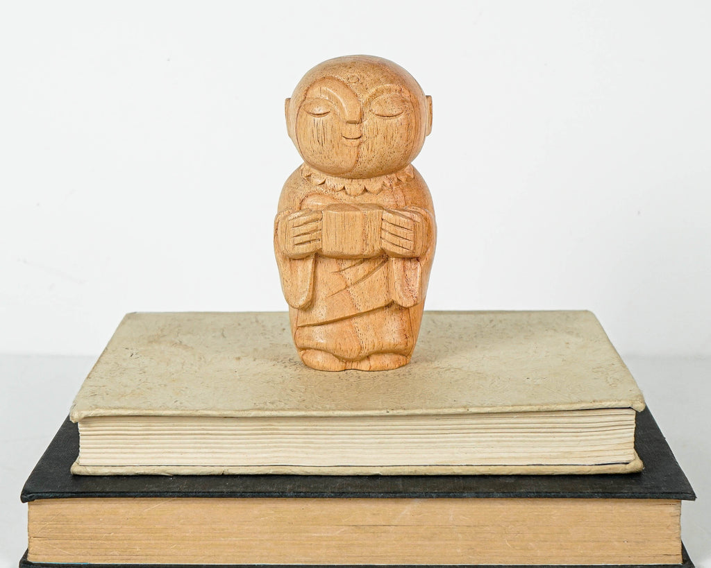 Jizo Holding Cup Statue, Buddha Sculpture, Meditation Statue, Wood Figurine, Wooden Jizo, Handmade Decor, Gift for Her, Special Gift