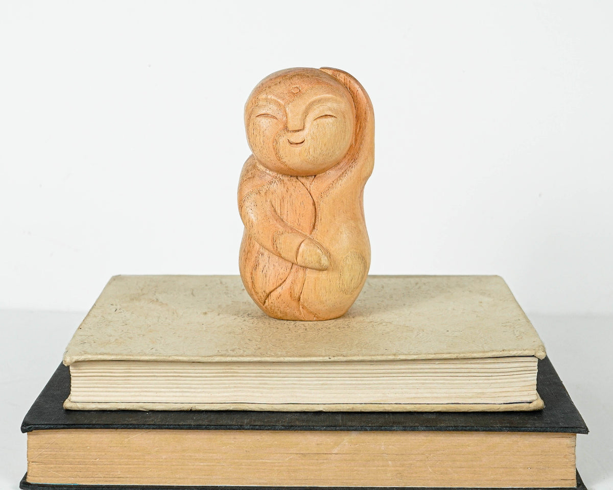 Dancing Jizo Statue, Buddha Sculpture, Wood Figurine, Unique, Greeting, Wooden Jizo, Handmade Decoration, Gift for Him, Teacher Gift