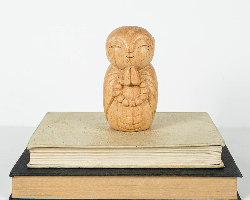 Jizo Holding prayer beads Statue, Praying, Buddha Sculpture, Handmade, Wood Figurine, Wooden Jizo, Room Decoration, Gift for Mother