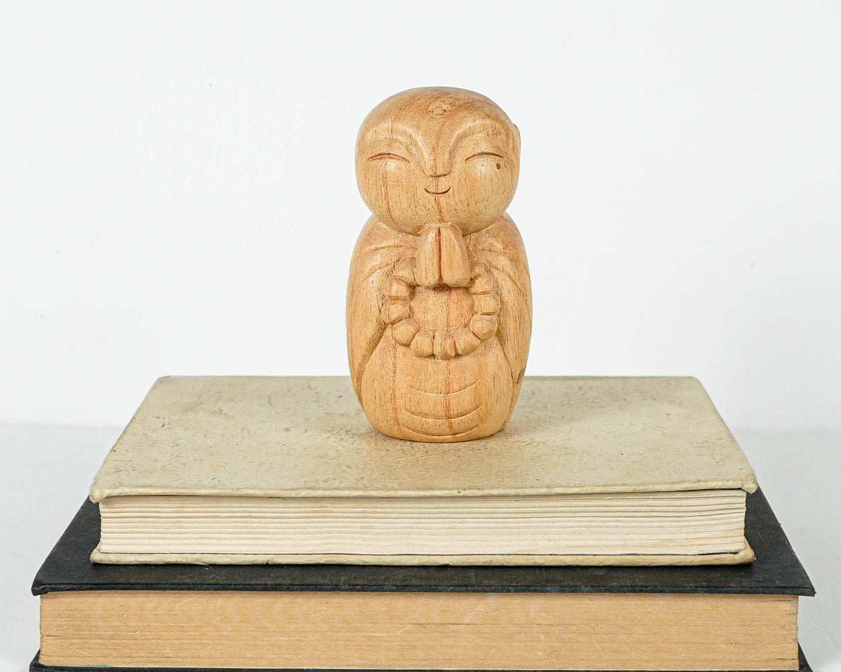 Jizo Holding prayer beads Statue, Praying, Buddha Sculpture, Handmade, Wood Figurine, Wooden Jizo, Room Decoration, Gift for Mother