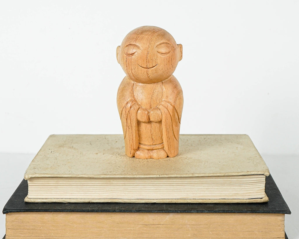 Wooden Jizo Statue, Buddha Sculpture, Antique, Wood Figurine, Meditation, Handcrafted, Unique Ornament, Living Room Décor, Gift for Dad