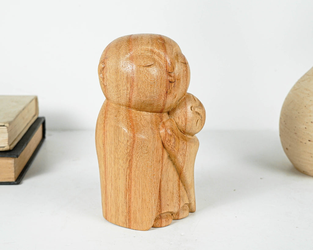 Mother and Son Jizo Statue, Buddha Sculpture, Wood Figurine, Wooden Jizo, Office Decor, Handcrafted Gift, Table Decoration, New Mom Gift