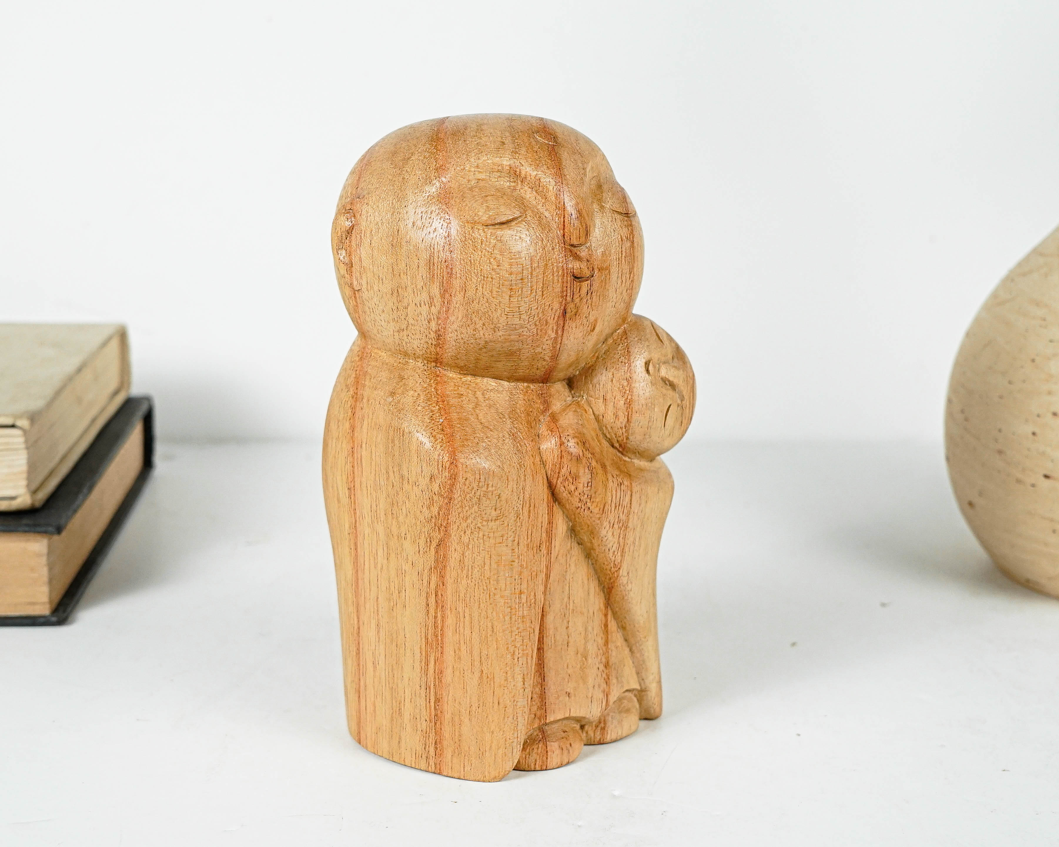 Mother and Son Jizo Statue, Buddha Sculpture, Wood Figurine, Wooden Jizo, Office Decor, Handcrafted Gift, Table Decoration, New Mom Gift