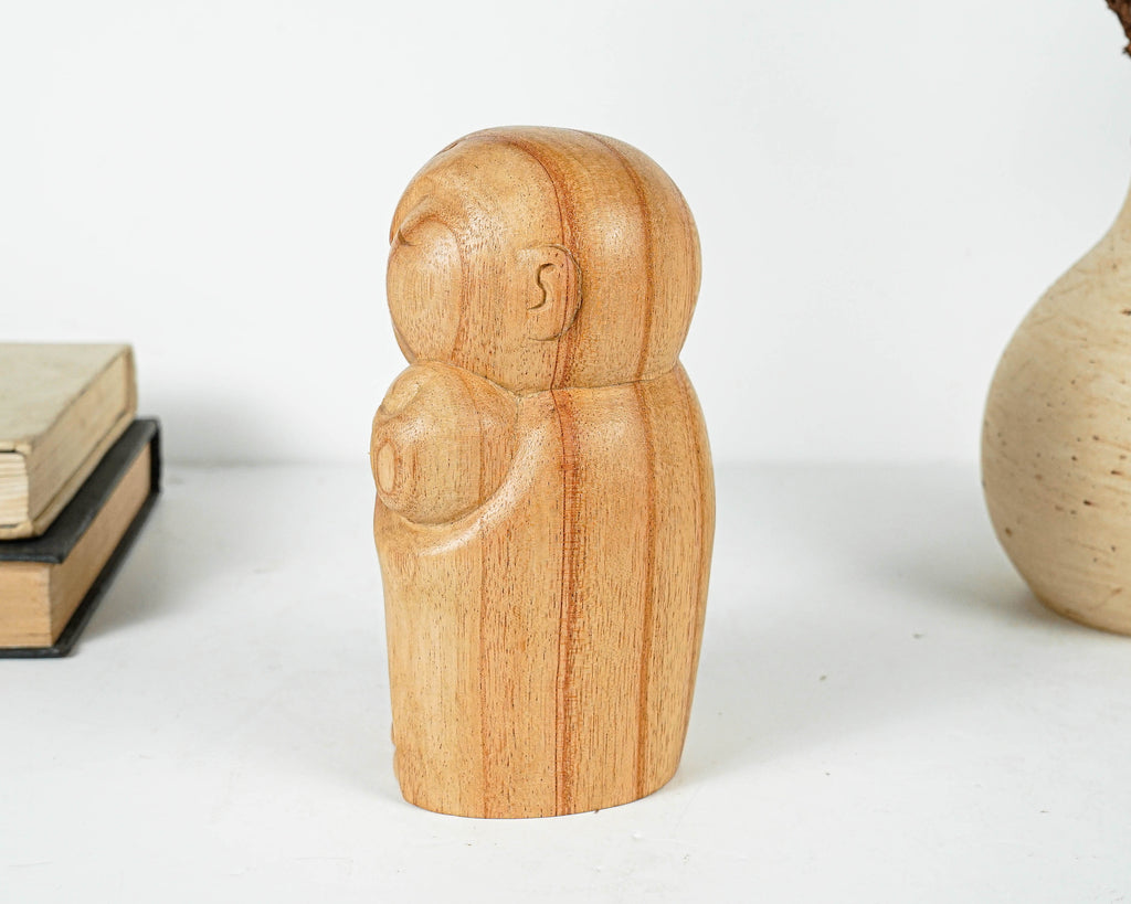 Mother and Son Jizo Statue, Buddha Sculpture, Wood Figurine, Wooden Jizo, Office Decor, Handcrafted Gift, Table Decoration, New Mom Gift