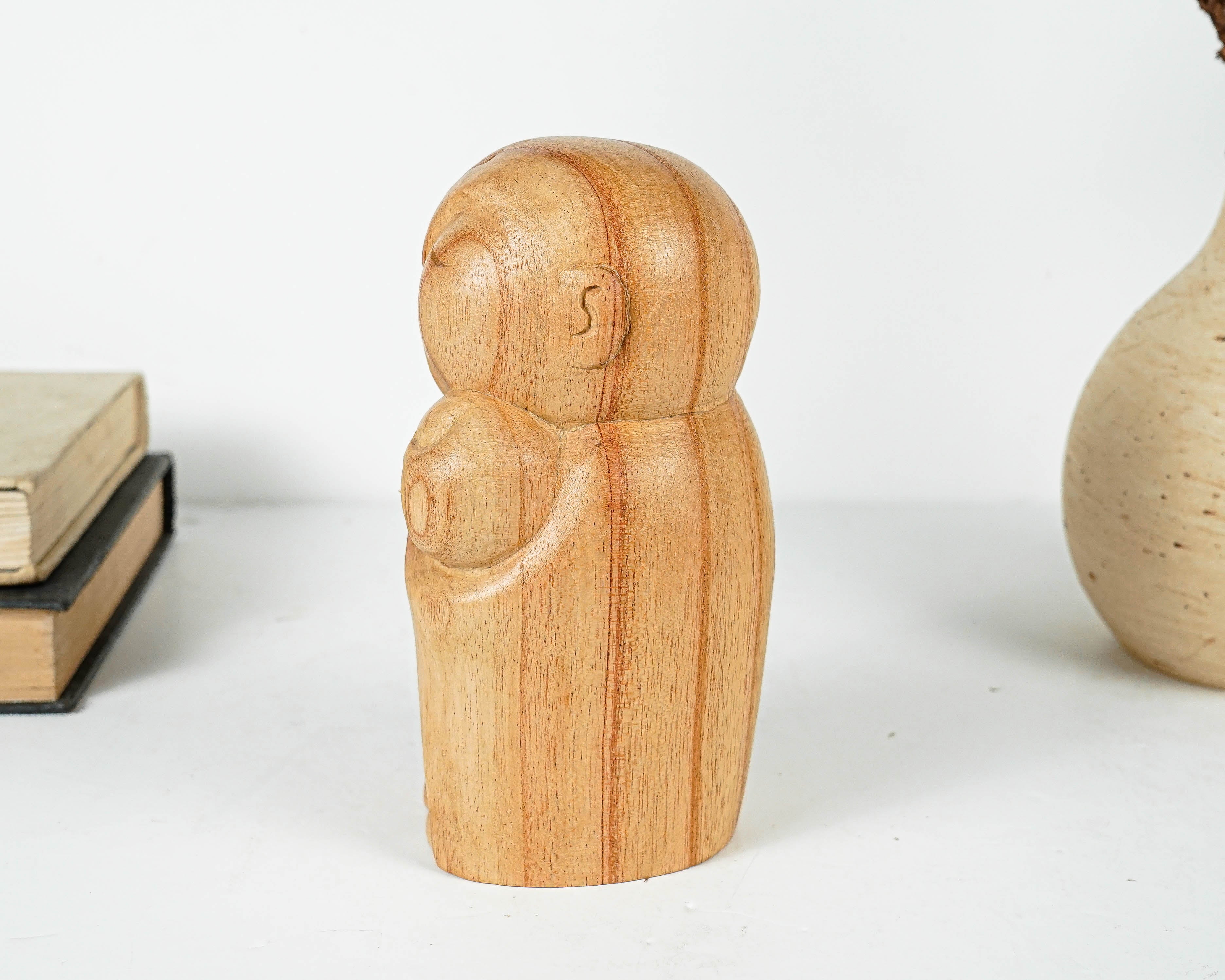 Mother and Son Jizo Statue, Buddha Sculpture, Wood Figurine, Wooden Jizo, Office Decor, Handcrafted Gift, Table Decoration, New Mom Gift