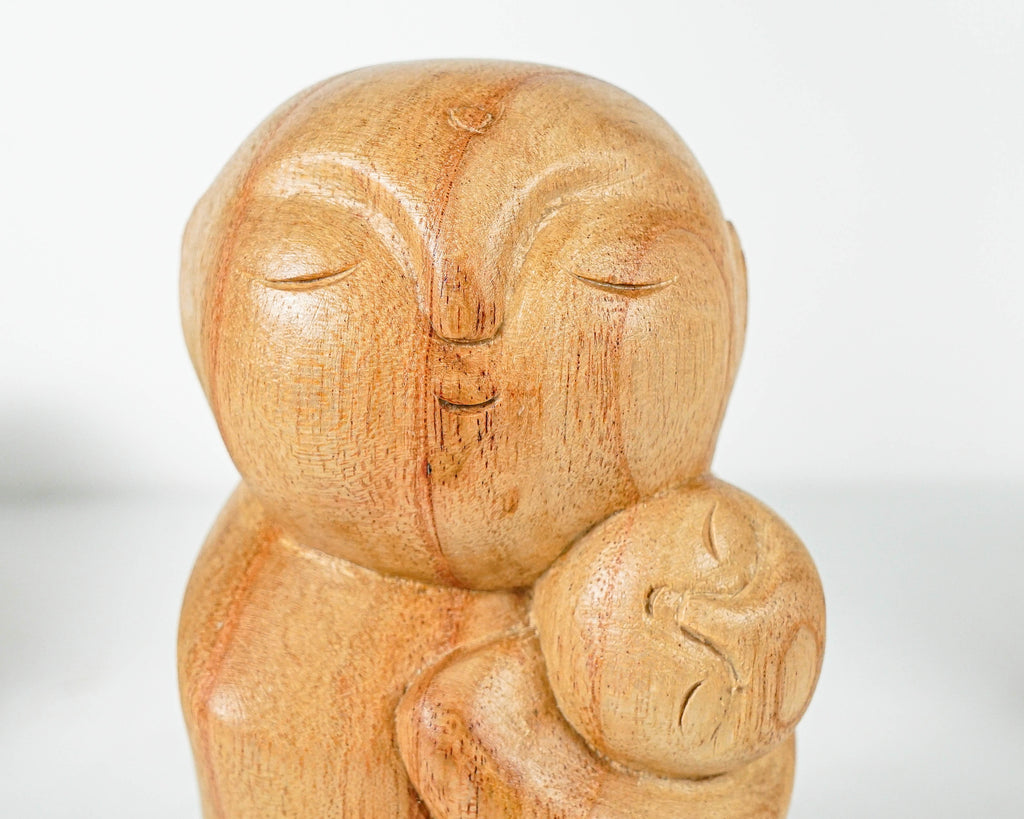 Mother and Son Jizo Statue, Buddha Sculpture, Wood Figurine, Wooden Jizo, Office Decor, Handcrafted Gift, Table Decoration, New Mom Gift
