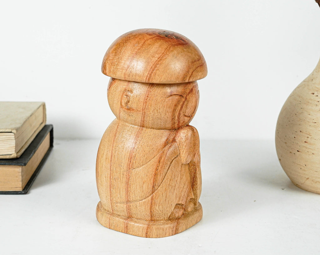 Jizo Wearing Cap Statue, Buddha Sculpture, Wood Figurine, Wooden Jizo, Praying, House Warming, Namasthe, Room Decoration, Gift for Him