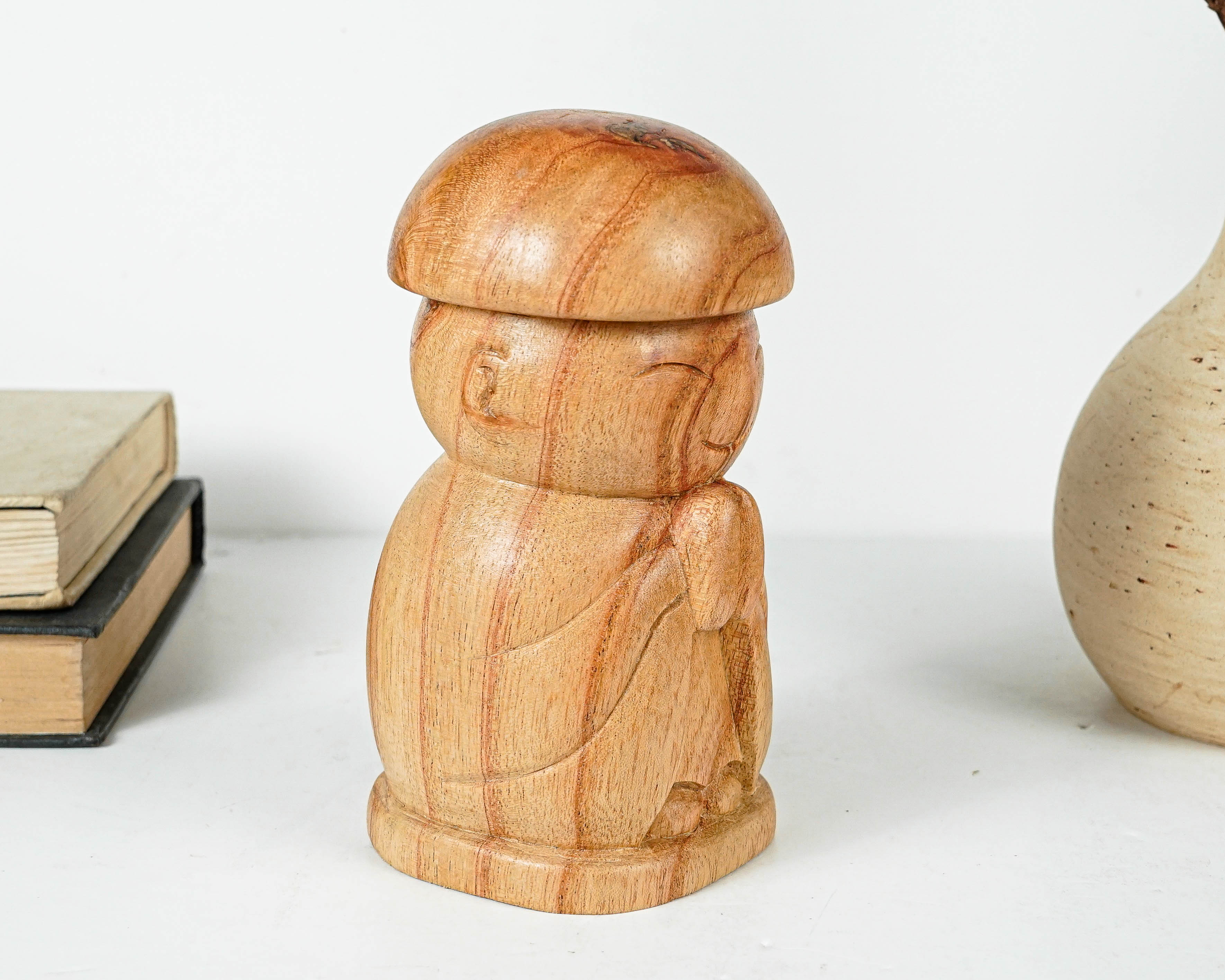 Jizo Wearing Cap Statue, Buddha Sculpture, Wood Figurine, Wooden Jizo, Praying, House Warming, Namasthe, Room Decoration, Gift for Him