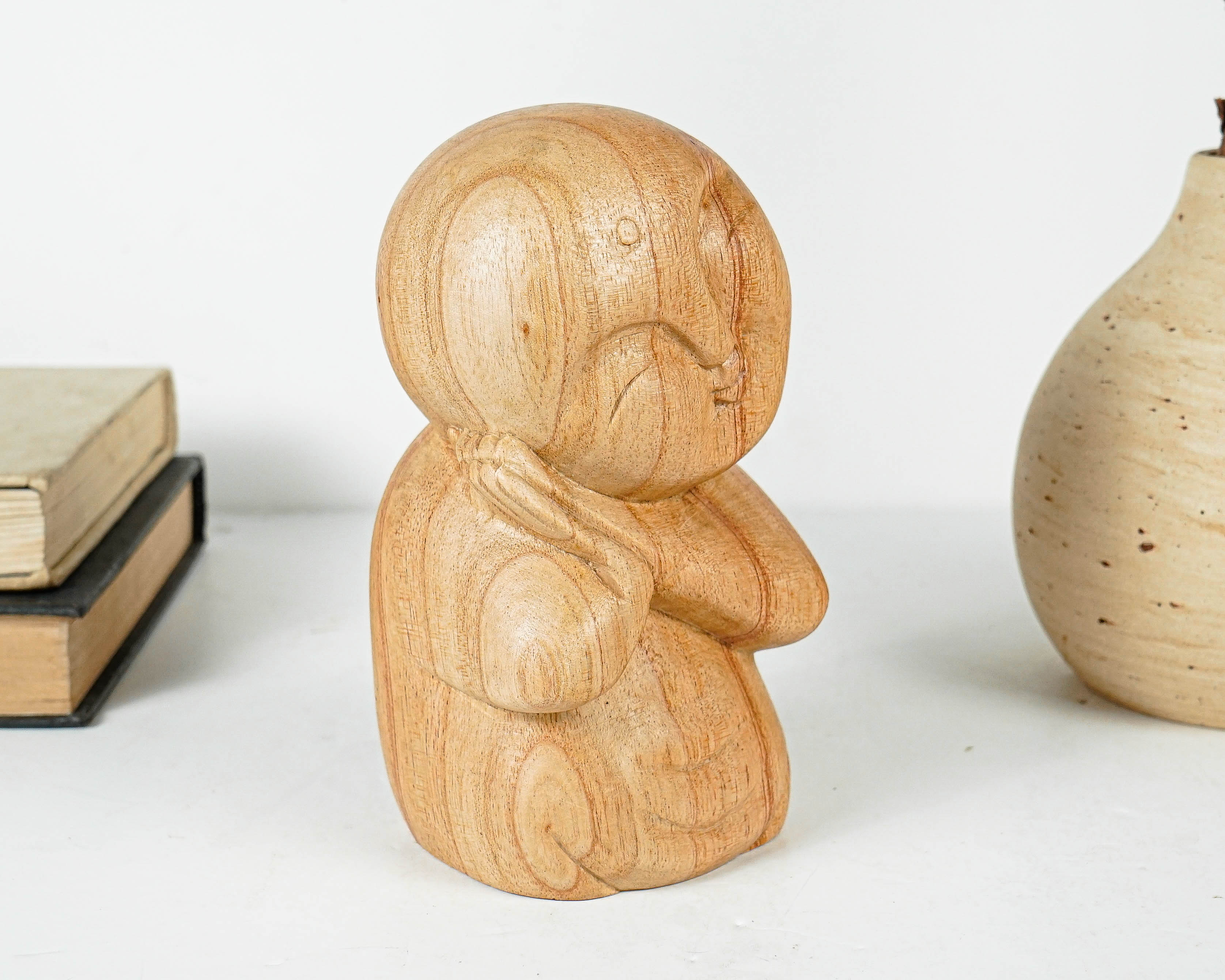 Sleeping Jizo Statue, Buddha Sculpture, Wood Figurine, Unique, Wooden Jizo, Praying, Meditation Decoration, Handcrafted, Grandfather Gift