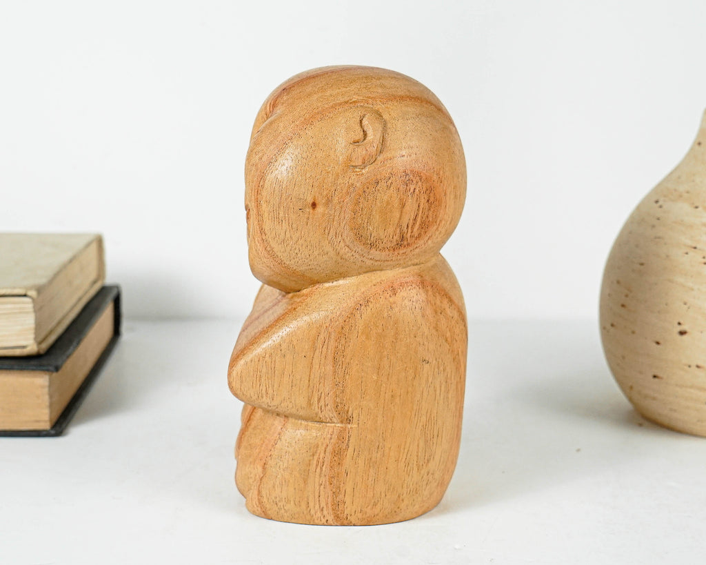 Sleeping Jizo Statue, Buddha Sculpture, Wood Figurine, Unique, Wooden Jizo, Praying, Meditation Decoration, Handcrafted, Grandfather Gift