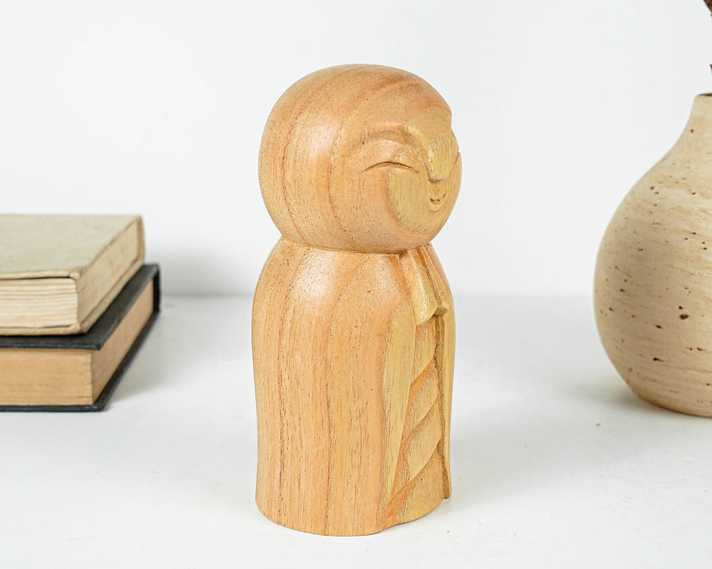 Wooden Jizo Statue, Buddha Sculpture, Wood Figurine, Meditation, Unique Ornament, Handmade, Wood Carving, Gift for Her, Housewarming Gift