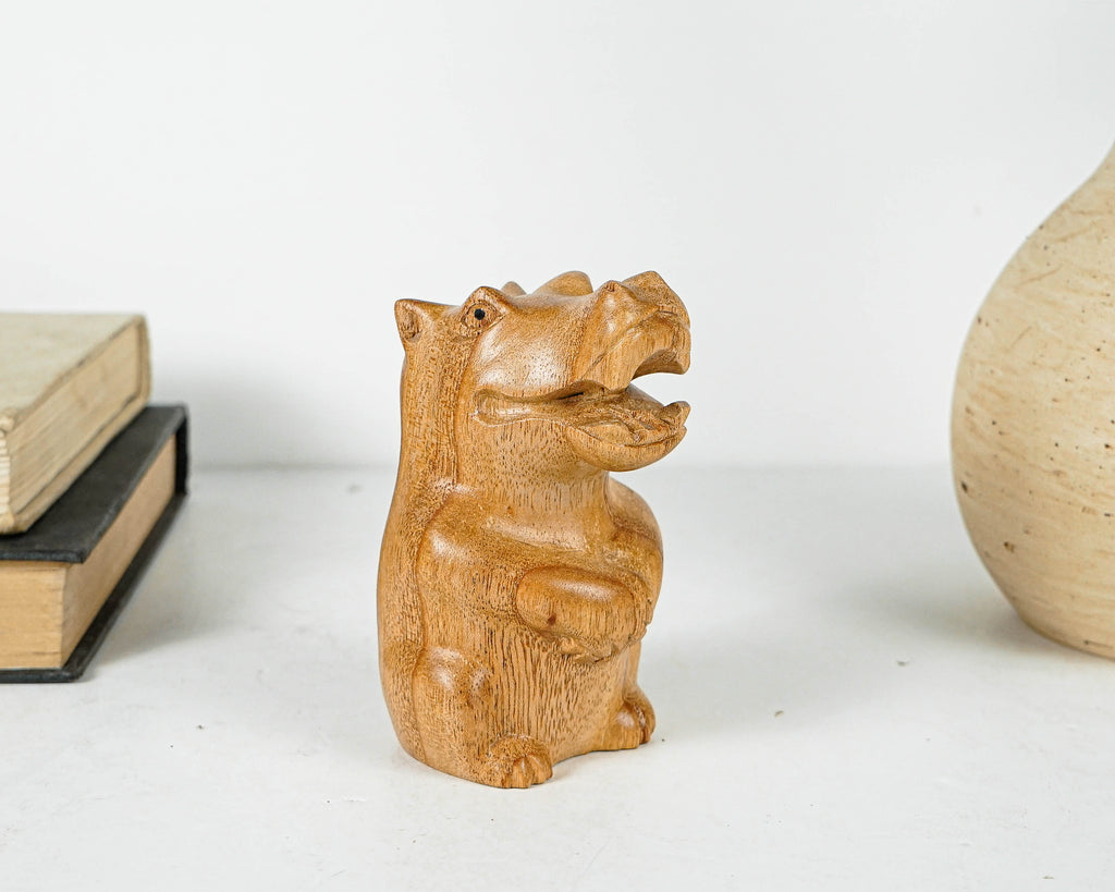 Wooden Sitting Hippo Statue, Animal Figurine, Hippopotamus, Wood Carving, Figurine, Antique, Natural Piece, Handmade Gift, Gift for friend