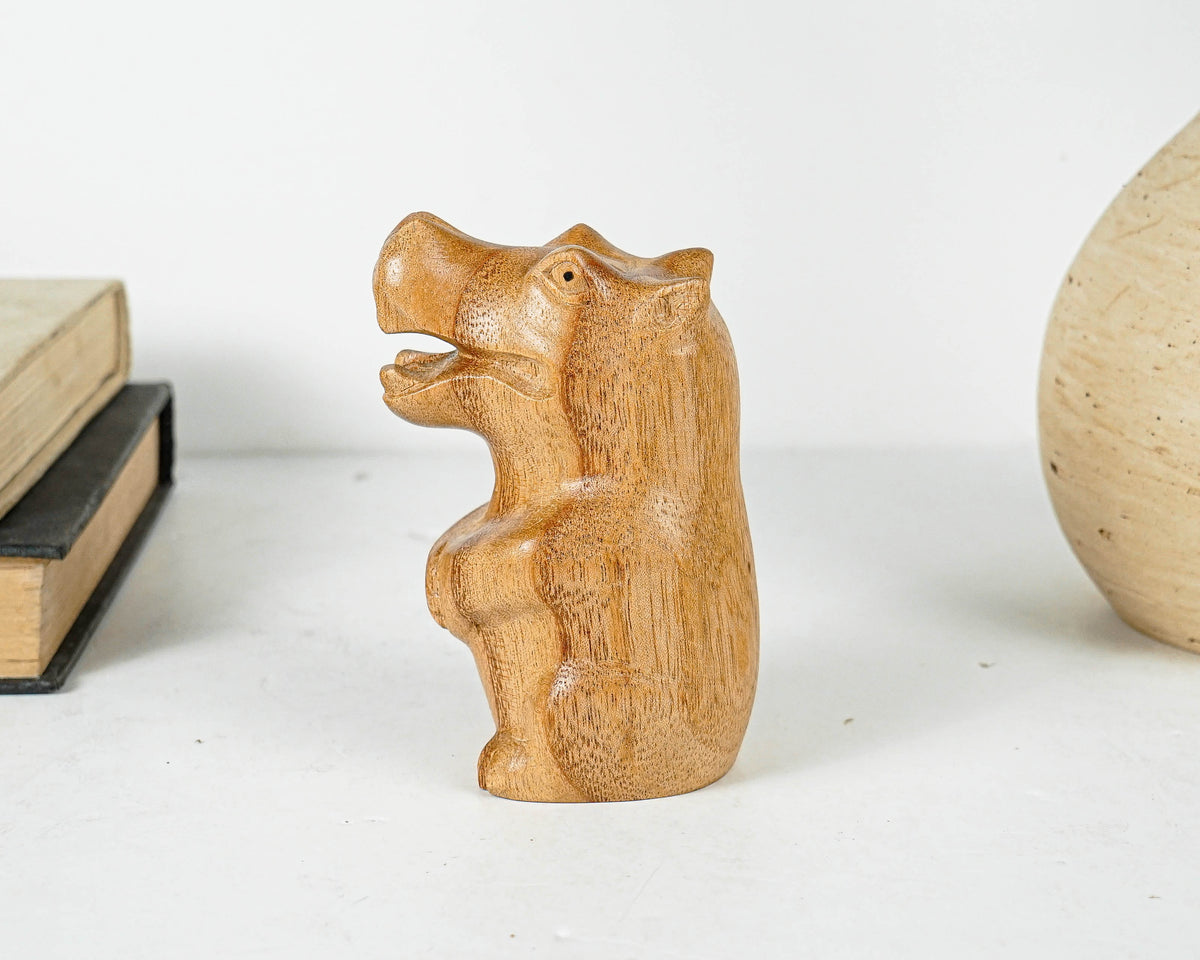 Wooden Sitting Hippo Statue, Animal Figurine, Hippopotamus, Wood Carving, Figurine, Antique, Natural Piece, Handmade Gift, Gift for friend