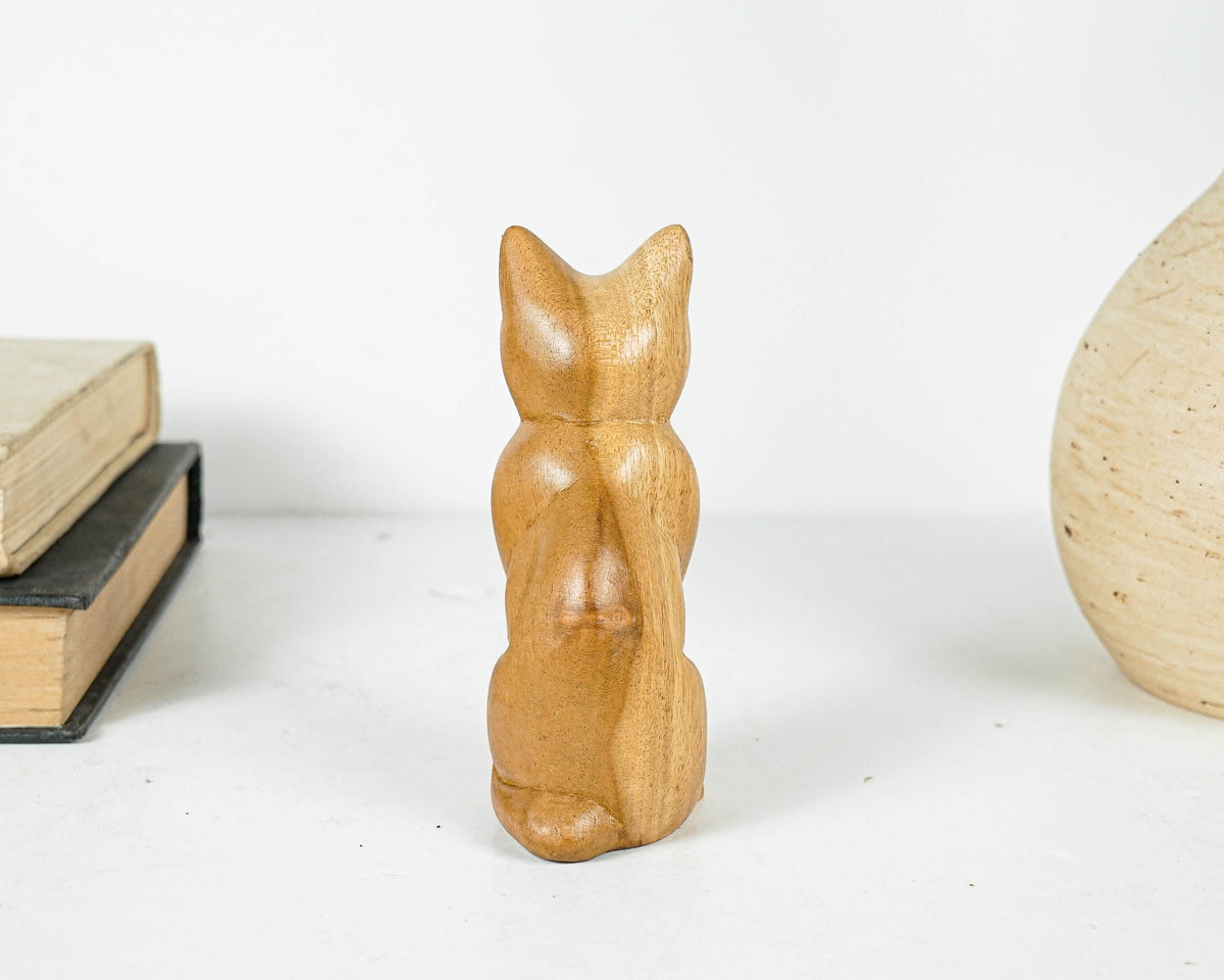Cute Cat Wooden Sculpture, Unique Wood Carving, Wood Base, Miniature Statue, Animal, Figurine, Room Decor, Gift for Him, Gift for Sister