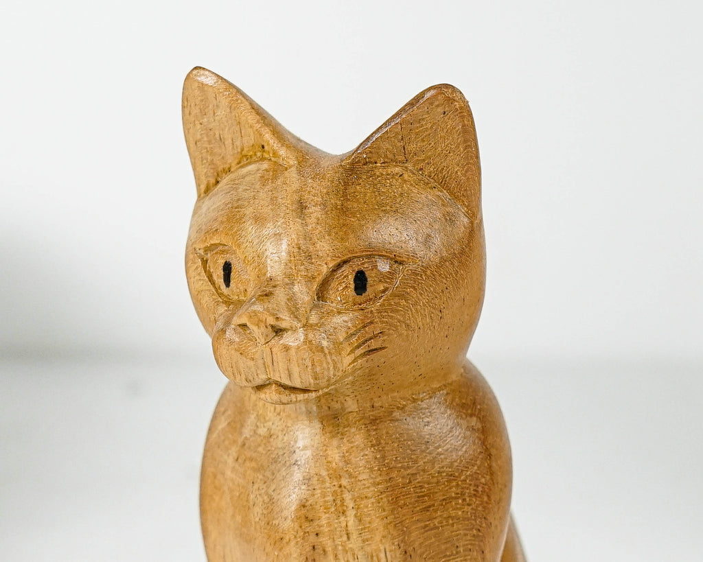 Cute Cat Wooden Sculpture, Unique Wood Carving, Wood Base, Miniature Statue, Animal, Figurine, Room Decor, Gift for Him, Gift for Sister