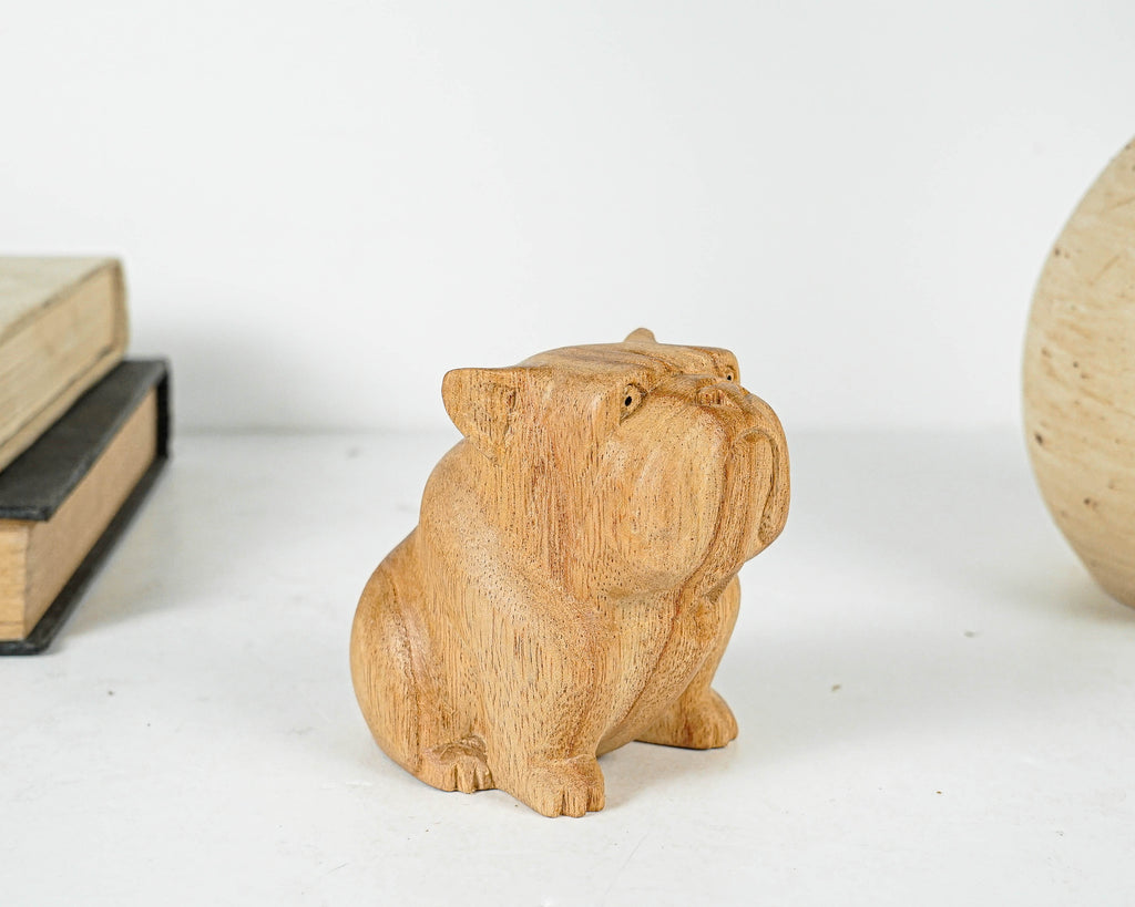 Sitting Bulldog Sculpture, Dog Statue, Animal, Natural Piece, Wooden Base, Unique Statue, Figurine, Room Decor, Nursery Decor, Gift for Son