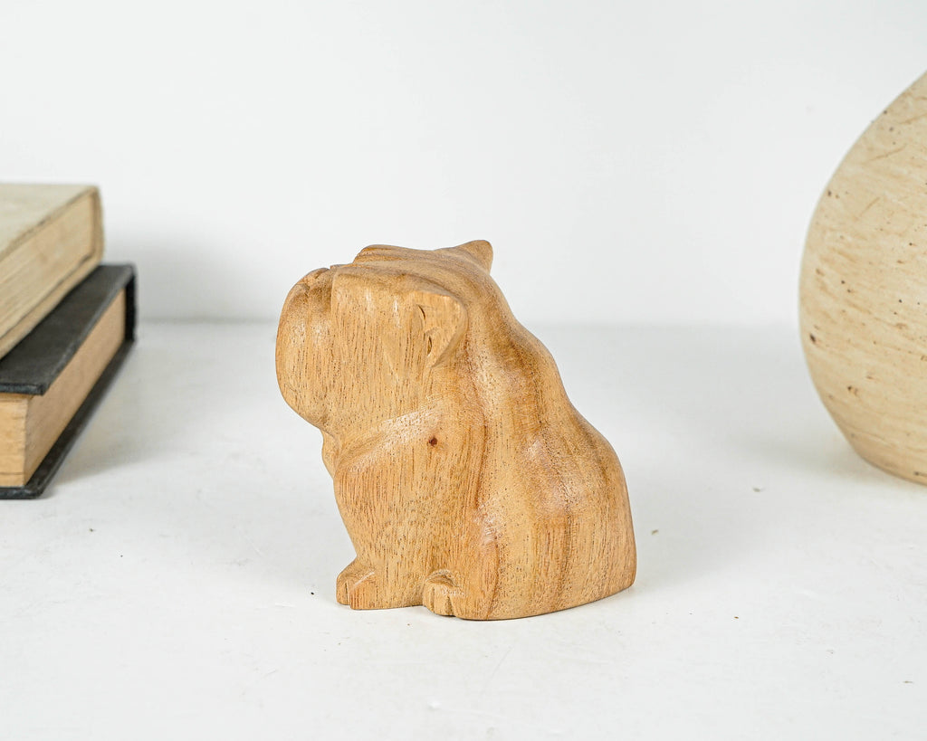Sitting Bulldog Sculpture, Dog Statue, Animal, Natural Piece, Wooden Base, Unique Statue, Figurine, Room Decor, Nursery Decor, Gift for Son