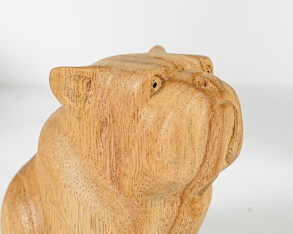Sitting Bulldog Sculpture, Dog Statue, Animal, Natural Piece, Wooden Base, Unique Statue, Figurine, Room Decor, Nursery Decor, Gift for Son