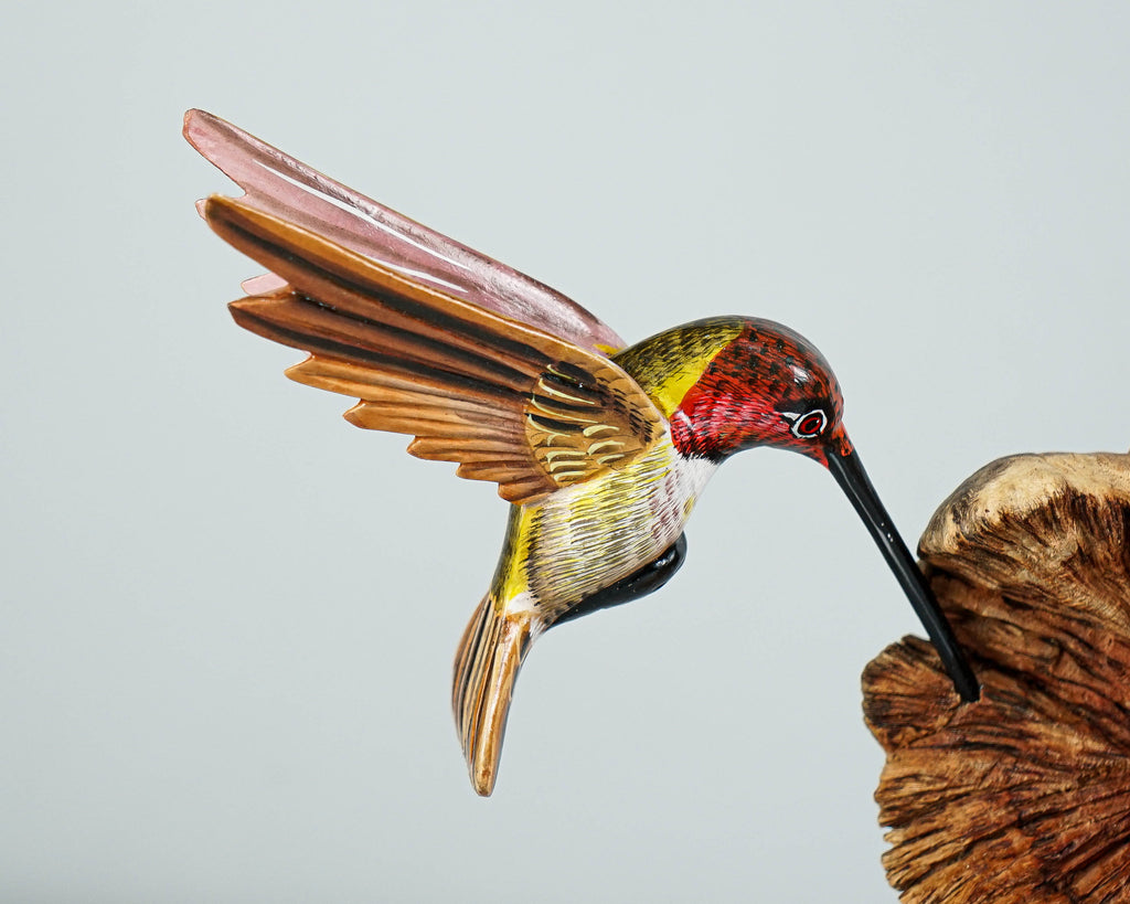 Colorful Hummingbirds Statue, Three Birds, Painted Wooden Animal, Wood Carving, Bird Figurine, Colibri, Aesthetic Room Decor, Family Gift