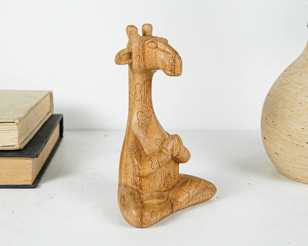 Meditating Giraffe Sculpture, Animal, Yoga, Wood Carving, Wooden Base, Meditation Statue, Figurine, Handmade, Office Decor, Appreciated Gift