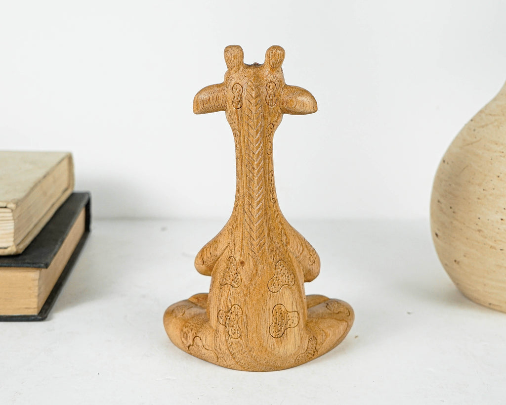Meditating Giraffe Sculpture, Animal, Yoga, Wood Carving, Wooden Base, Meditation Statue, Figurine, Handmade, Office Decor, Appreciated Gift