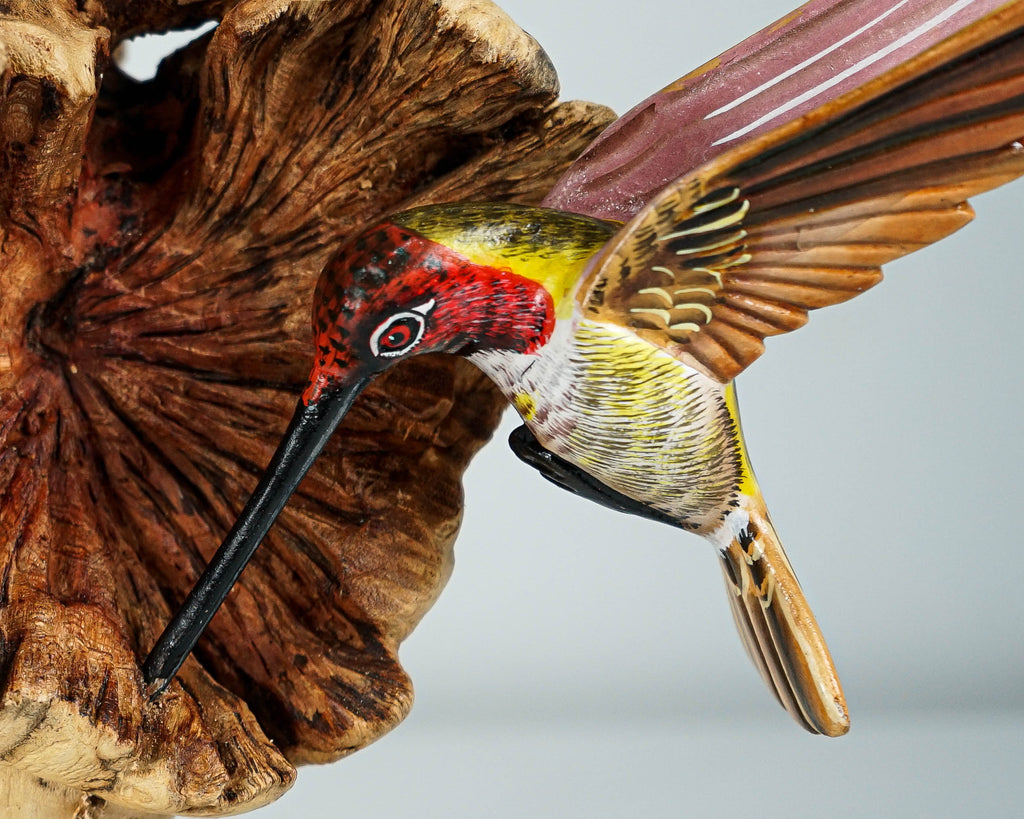 Colorful Hummingbirds Statue, Three Birds, Painted Wooden Animal, Wood Carving, Bird Figurine, Colibri, Aesthetic Room Decor, Family Gift