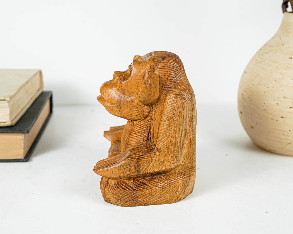 Meditating Monkey Sculpture, Animal, Yoga, Carving, Wooden Base, Housewarming, Meditation Statue, Figurine, Interior Decor, Gift for Her