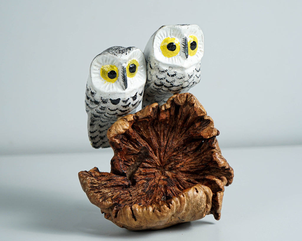 Little Couple White Owl Figurine, Colorful Owl, Painted Wooden Owl, Housewarming, Hand Carved , Handpainted, Home Decor, Couple Gift