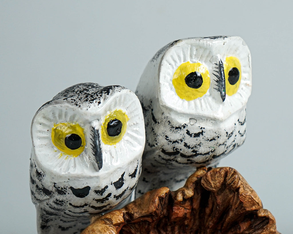 Little Couple White Owl Figurine, Colorful Owl, Painted Wooden Owl, Housewarming, Hand Carved , Handpainted, Home Decor, Couple Gift