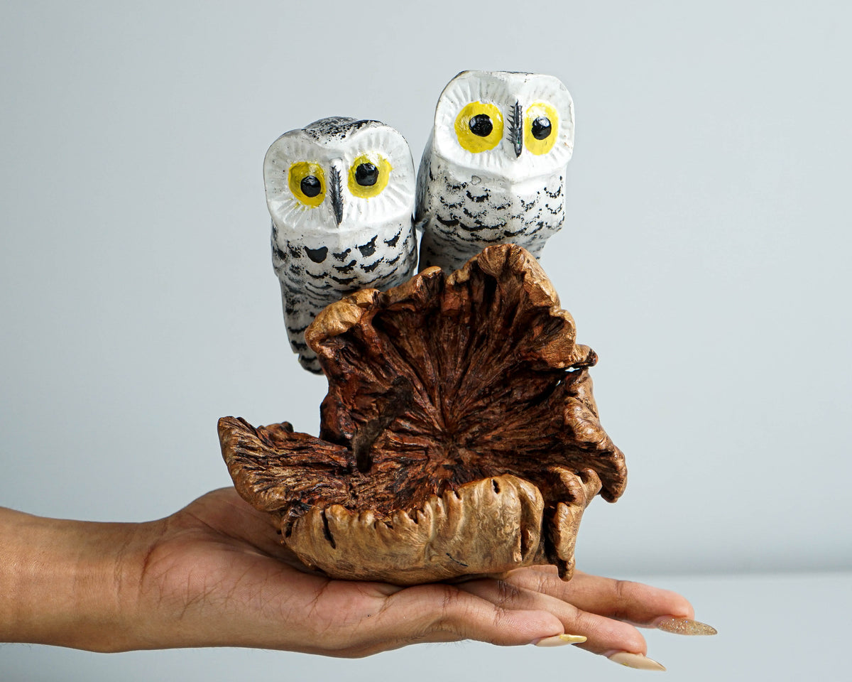 Little Couple White Owl Figurine, Colorful Owl, Painted Wooden Owl, Housewarming, Hand Carved , Handpainted, Home Decor, Couple Gift