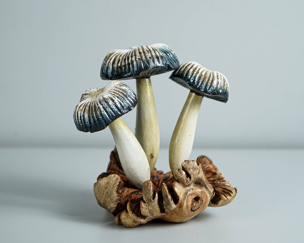 Grey Mushroom Statue, Painted Mushroom, Wood Carving, Natural Piece, Miniature, Hand painted Mushroom, Aesthetic Room Decor, Gift for Him