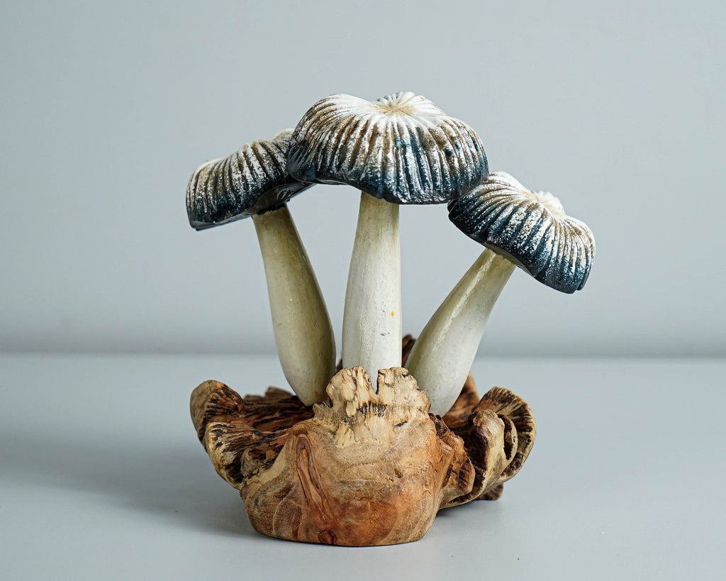 Grey Mushroom Statue, Painted Mushroom, Wood Carving, Natural Piece, Miniature, Hand painted Mushroom, Aesthetic Room Decor, Gift for Him