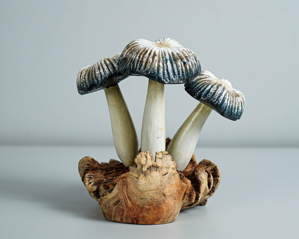 Grey Mushroom Statue, Painted Mushroom, Wood Carving, Natural Piece, Miniature, Hand painted Mushroom, Aesthetic Room Decor, Gift for Him