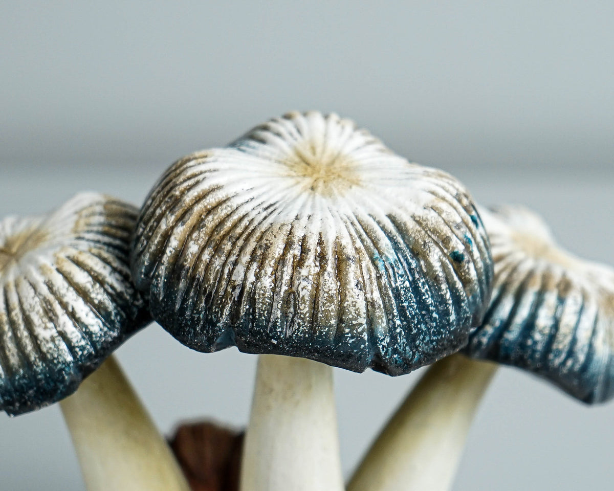 Grey Mushroom Statue, Painted Mushroom, Wood Carving, Natural Piece, Miniature, Hand painted Mushroom, Aesthetic Room Decor, Gift for Him