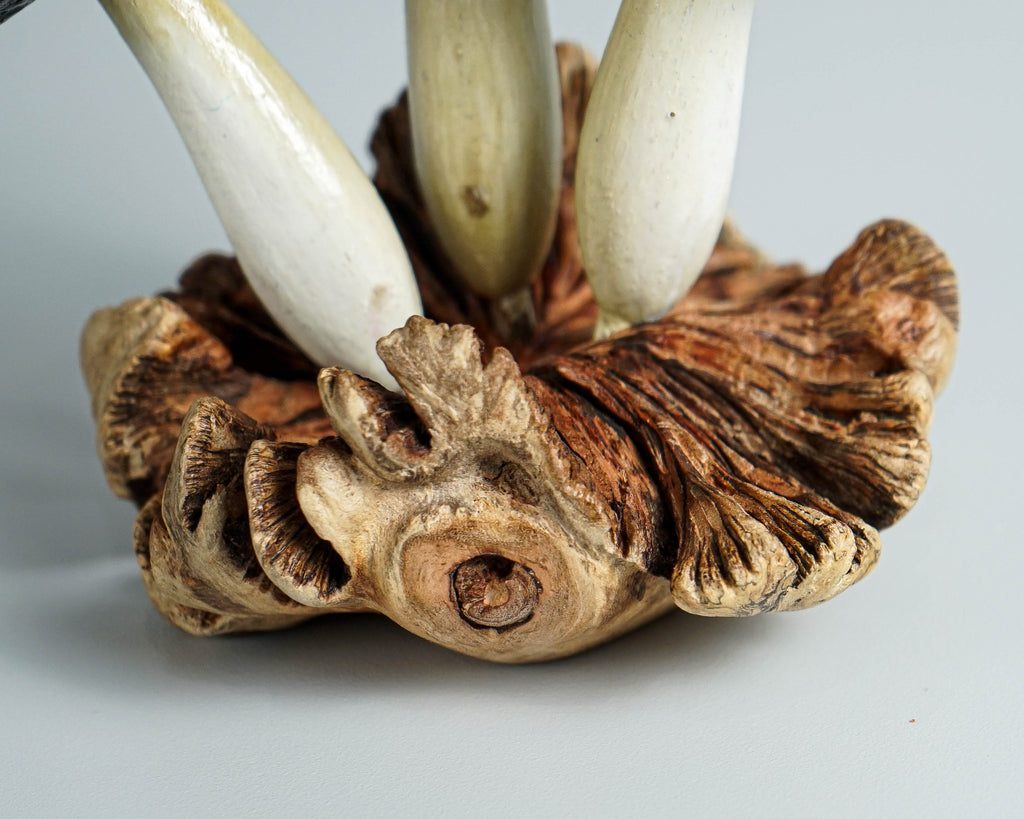 Grey Mushroom Statue, Painted Mushroom, Wood Carving, Natural Piece, Miniature, Hand painted Mushroom, Aesthetic Room Decor, Gift for Him