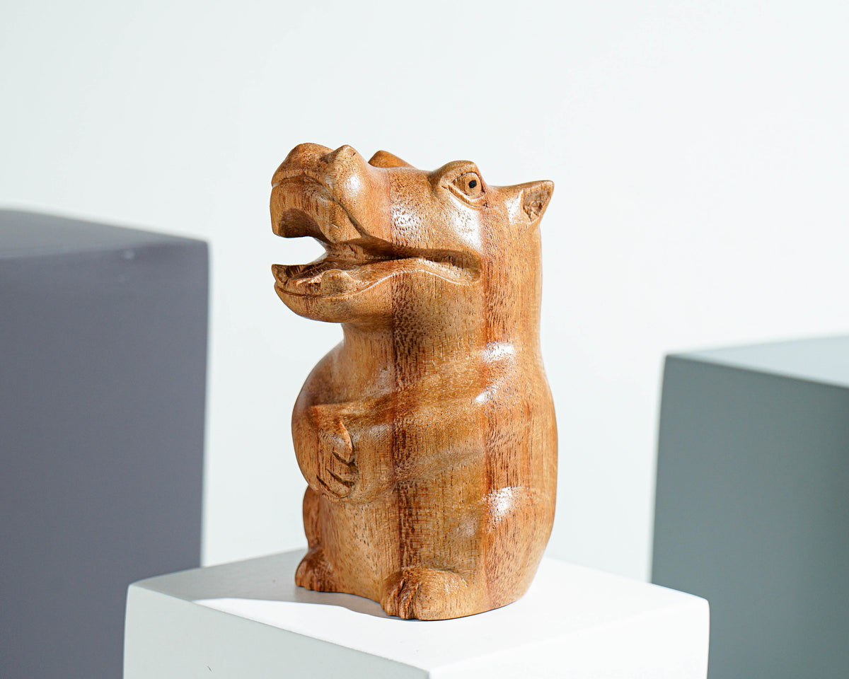 Wooden Sitting Hippo Statue, Animal Figurine, Hippopotamus, Wood Carving, Figurine, Antique, Natural Piece, Handmade Gift, Gift for friend