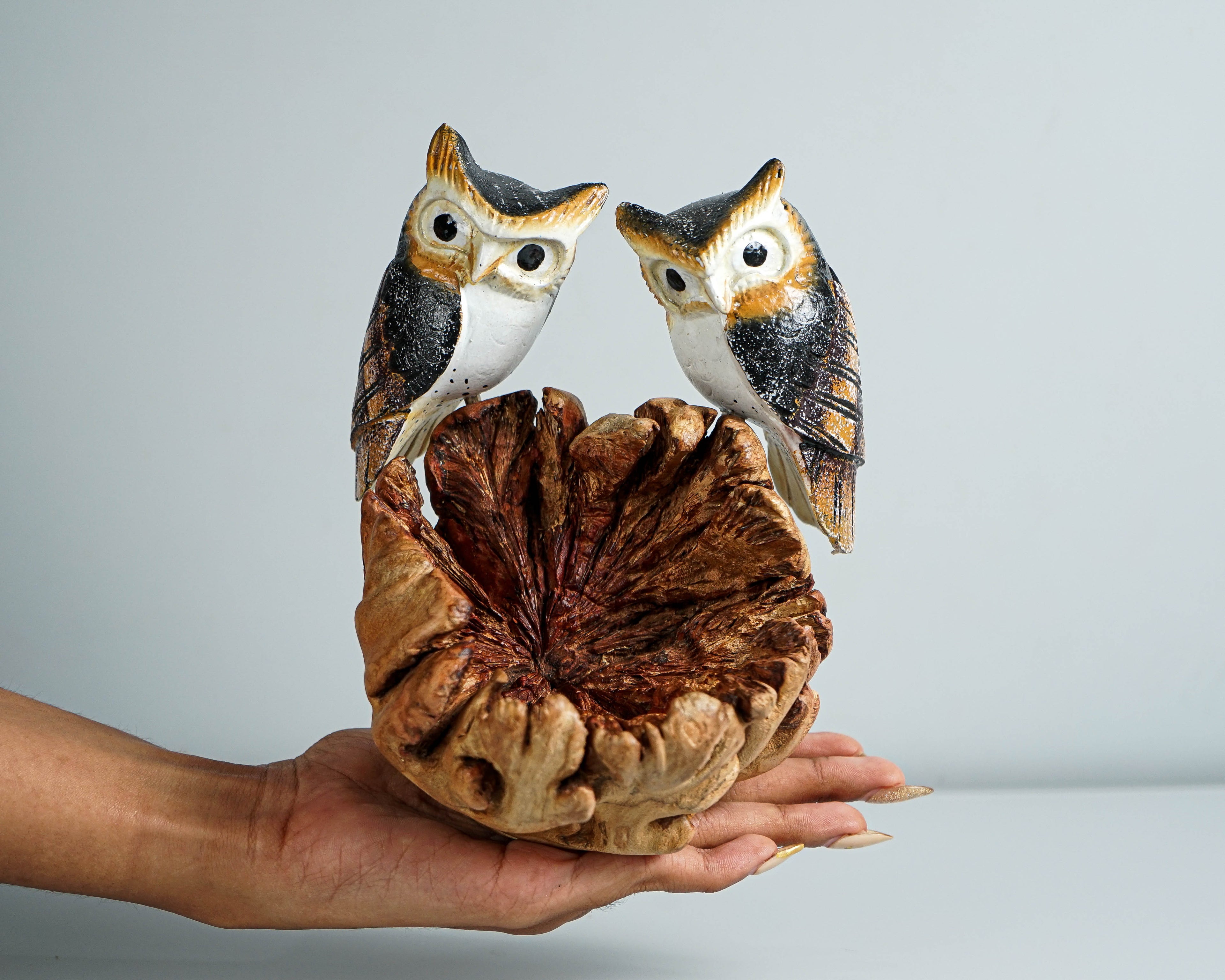 Colorful Couple Owl Statue, Real Looking Owl, Bird Ornament, Handpainted Owl, Colorful Art, Housewarming, Wedding Decor, Valentines Gifts