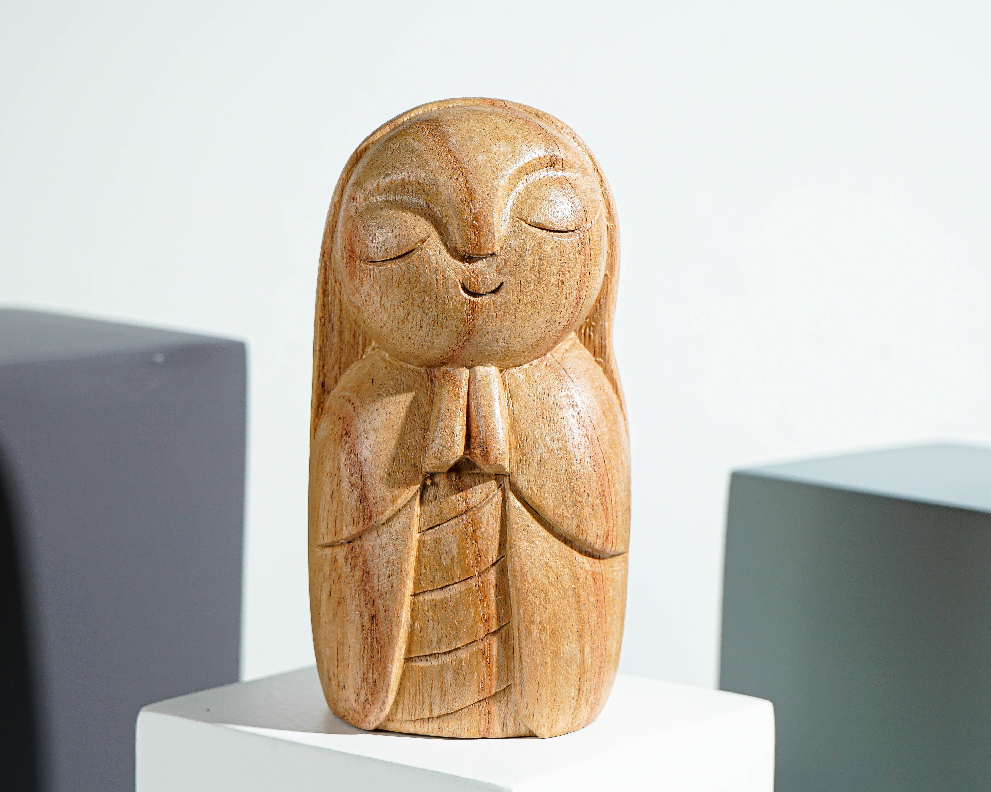 Woman Jizo Statue, Buddha Sculpture, Wood Figurine, Unique, Greeting, Wooden Jizo, Housewarming, Namasthe, Table Decor, Mother Loss Gift