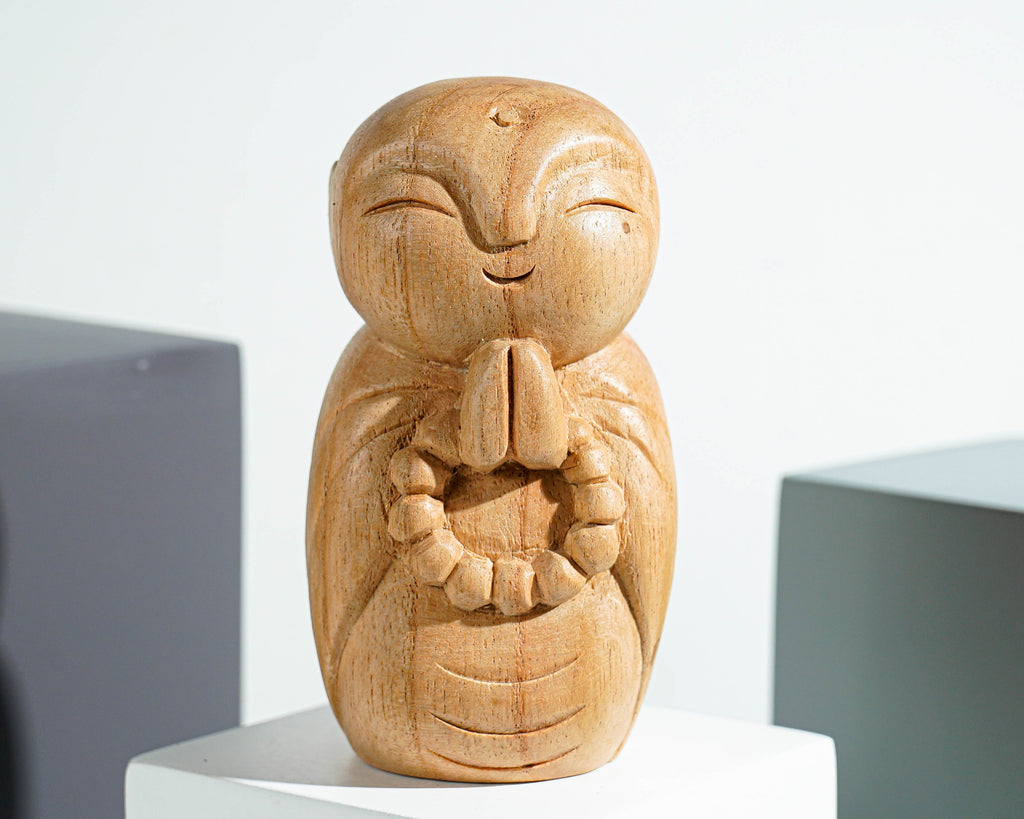 Jizo Holding prayer beads Statue, Praying, Buddha Sculpture, Handmade, Wood Figurine, Wooden Jizo, Room Decoration, Gift for Mother