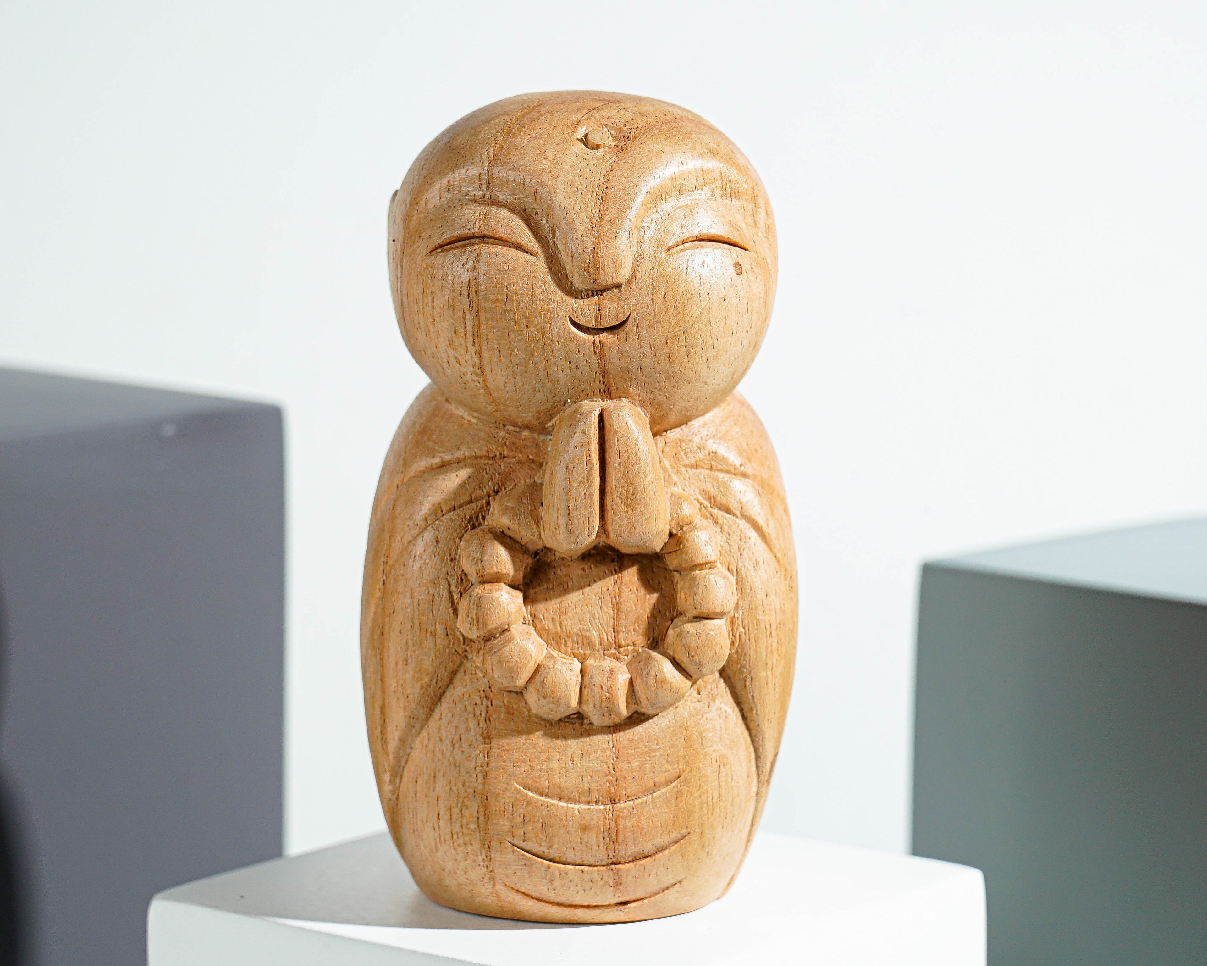 Jizo Holding prayer beads Statue, Praying, Buddha Sculpture, Handmade, Wood Figurine, Wooden Jizo, Room Decoration, Gift for Mother